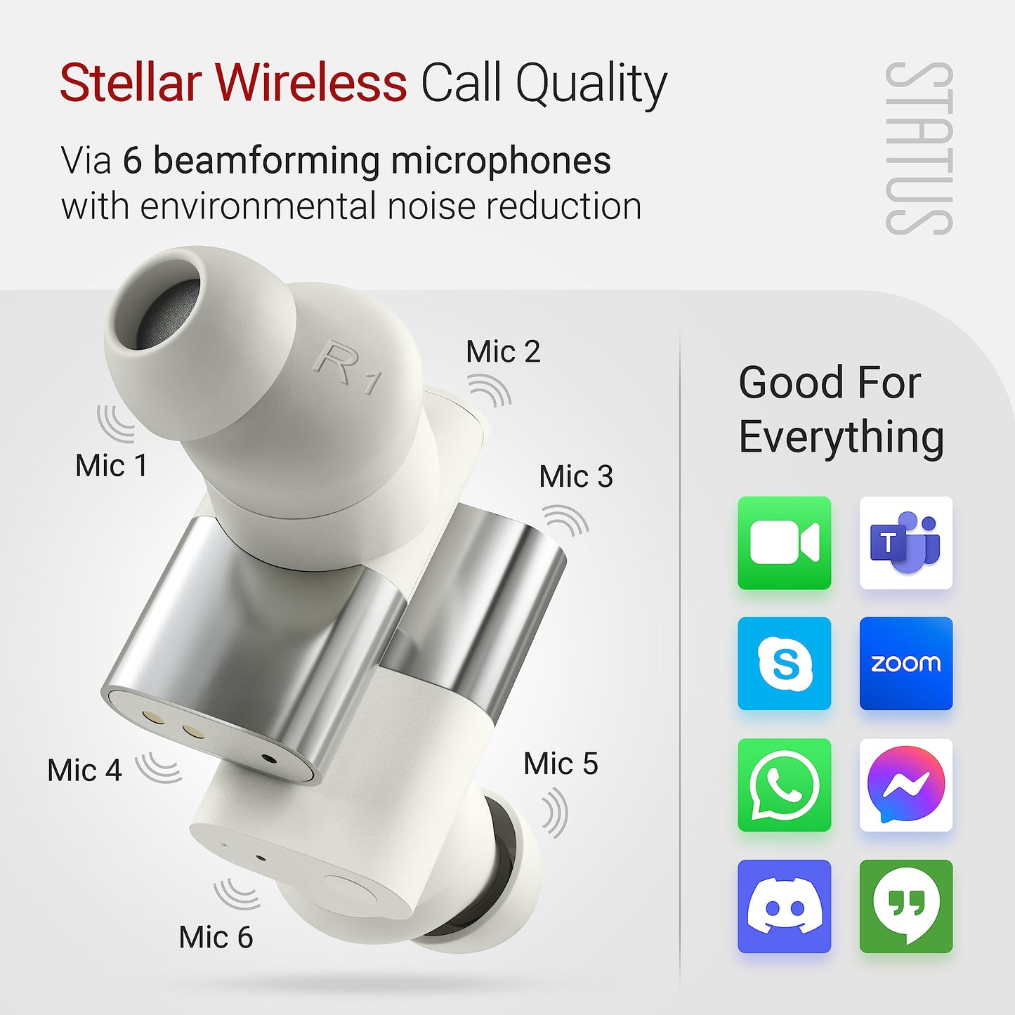 Status Audio Between Pro True Wireless Earbuds - Small Charging Case - 4 Microphones - Hybrid Triple Driver - 12 + 36 Hour Battery - Bluetooth 5.2 - Noise-Isolating Fit - IPX5 Water Resistant Ear Buds